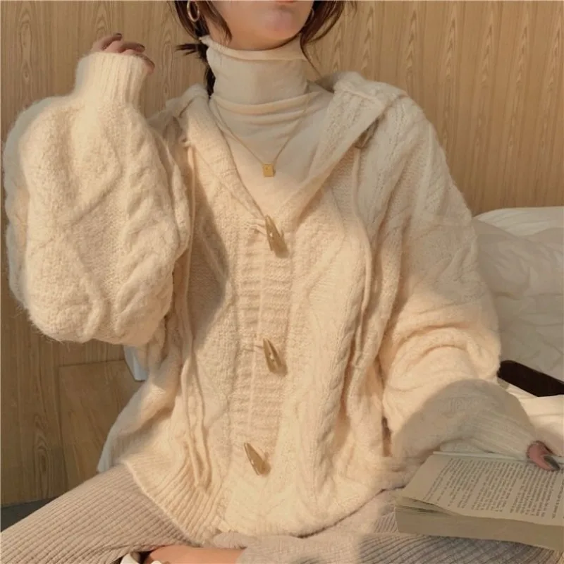 Hooded Vintage Sweater Cardigan Women Girlish Sweet Knitwear Fashion Clothing Korean Casual All-match Кардиган Женский Preppy