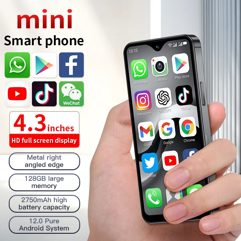 SOYES F9 Max Android 12 Mini Smartphone 4.3 Inch Octa-Core 6GB+128GB Phone 2750mAh Type-C OTG Small Phone Face ID WhatsApp BT