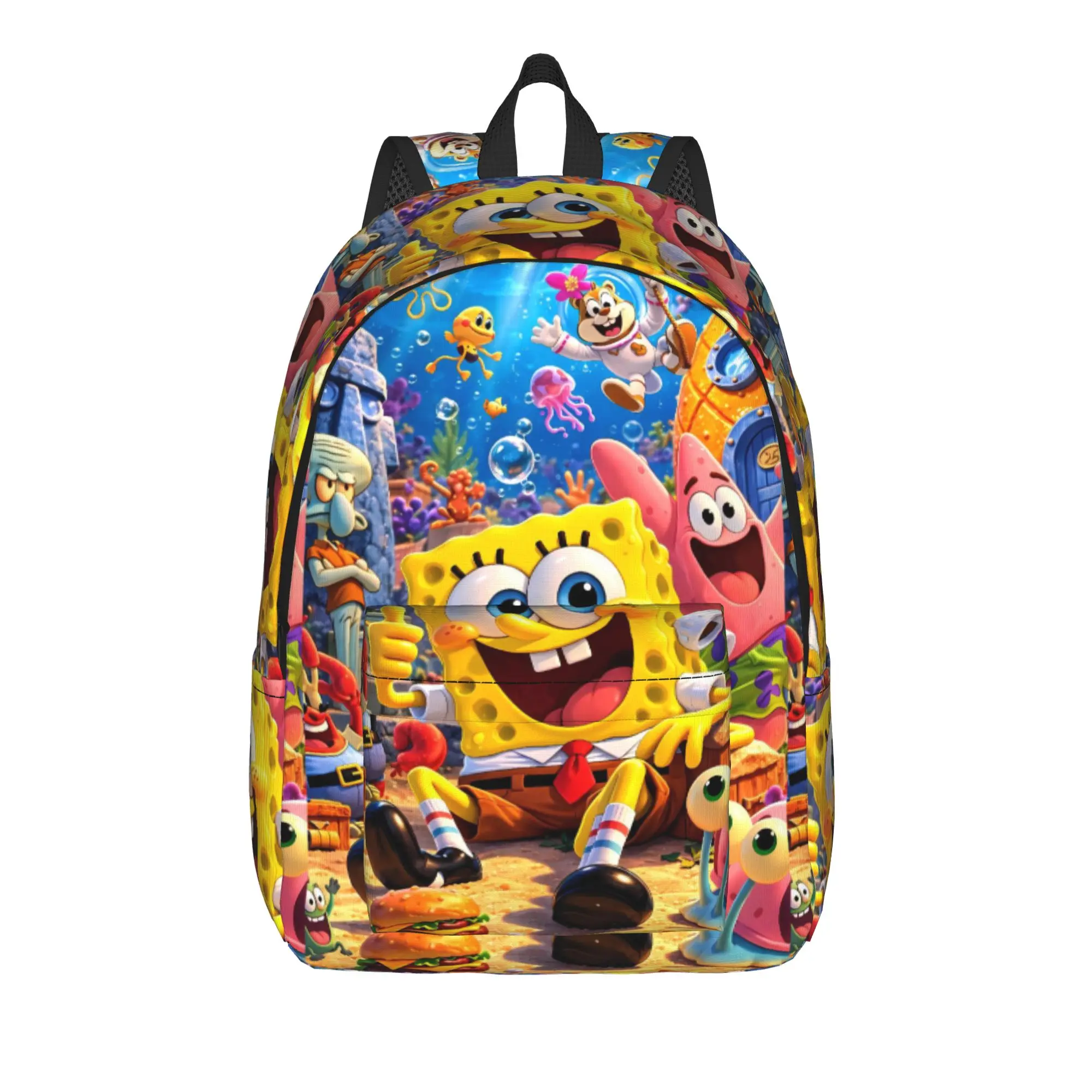 S-SpongeBobed Summer Beach Group Scene Backpack  Hiking Backpacks Youth Streetwear High School Bags Design Pattern Rucksack