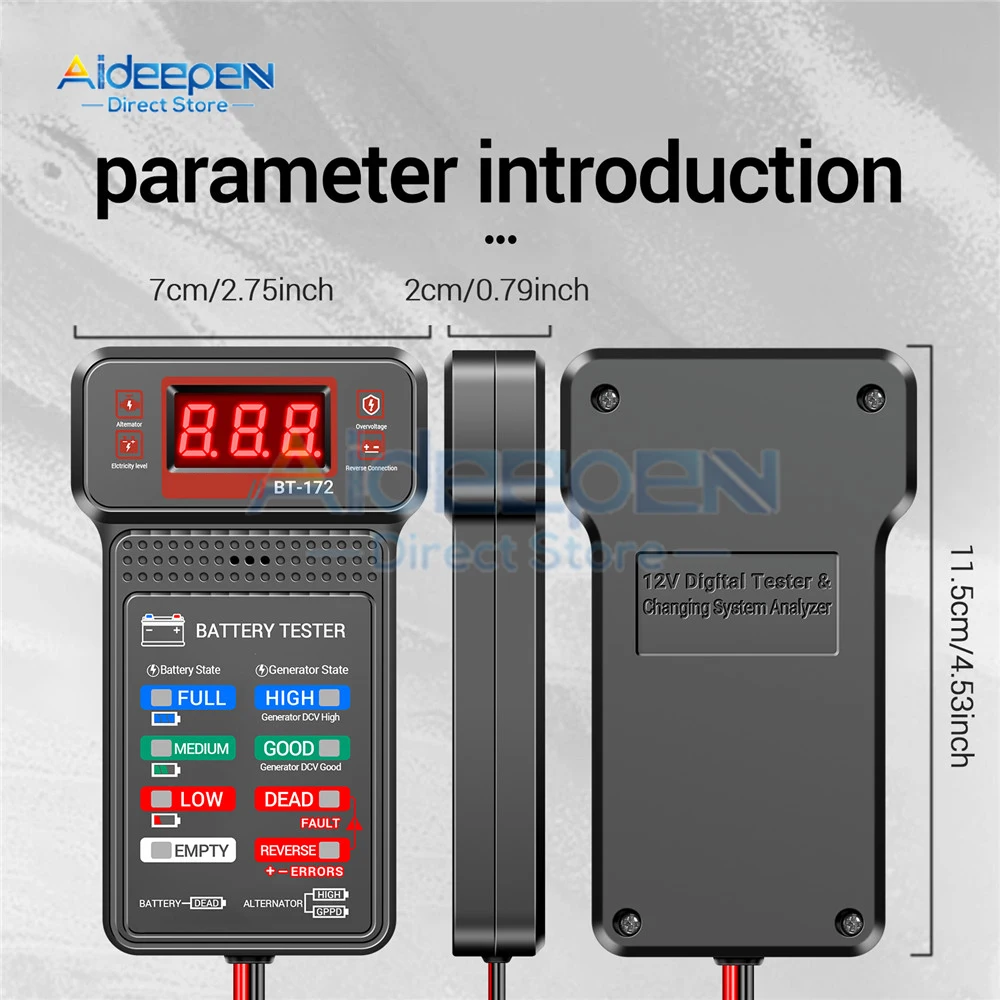 BT-171 Multifunctional Battery Testers 12V Auto Repair Industry Detection with LED Reverse Display Screen Electrician Tool