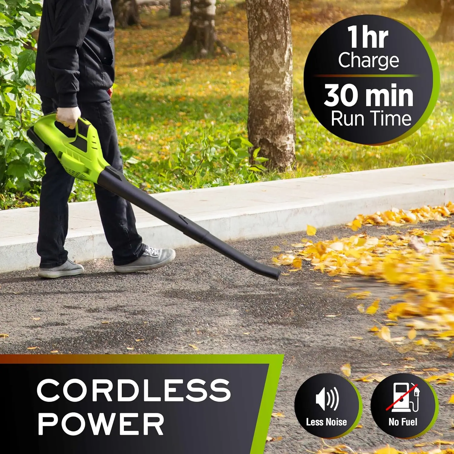 Cordless Leaf Blower, 130 MPH 20 V Powerful Motor, Electric Leaf Blower for Lawn Care, Battery Powered Leaf Blower for Snow Blow