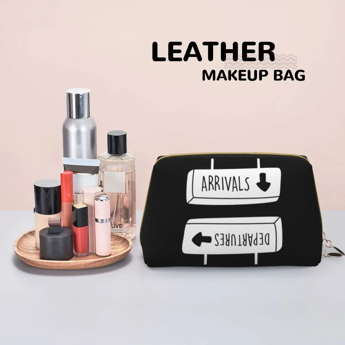 Aviation Arrivals Departures Airport Sign Women Cosmetic Bags Travel Makeup Organizer Pouch Toiletry Storage Dopp Kit Case