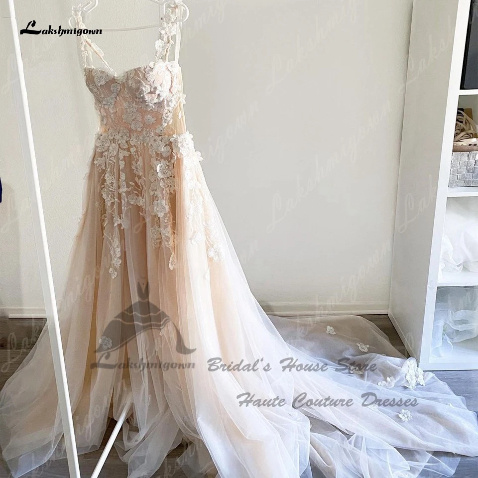 Lakshmigown หรูหราลูกไม้ดอกไม้ Boho ชุดแต่งงาน2023 Vestidos Civil เจ้าสาวสีชมพู Beach Gowns แต่งงาน Corset Lace Up กลับ