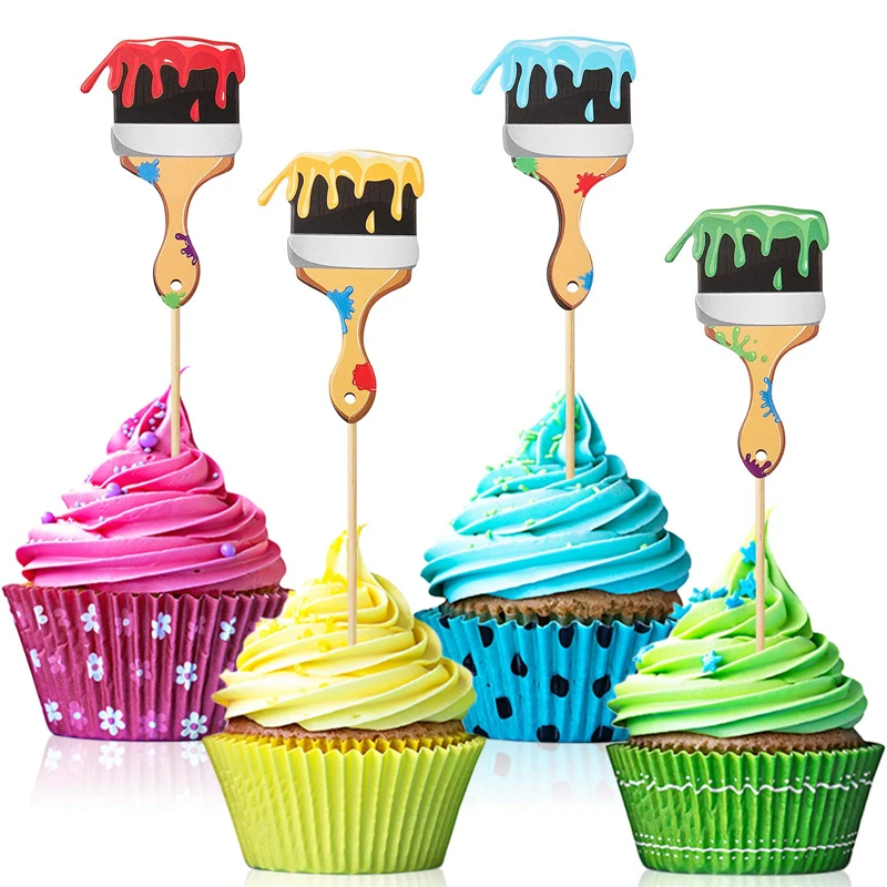 Paintbrush Cupcake Decoration Painting Cupcake Stick Art theme cake decoration Graffiti artist birthday Party Gift Supplies