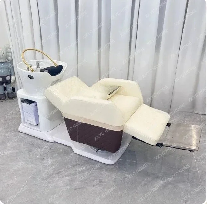 A Hair Salon Head Therapy Bed Multifunctional Spinning Lift Electric Shampoo Chair Lying Half Shampoo Chair