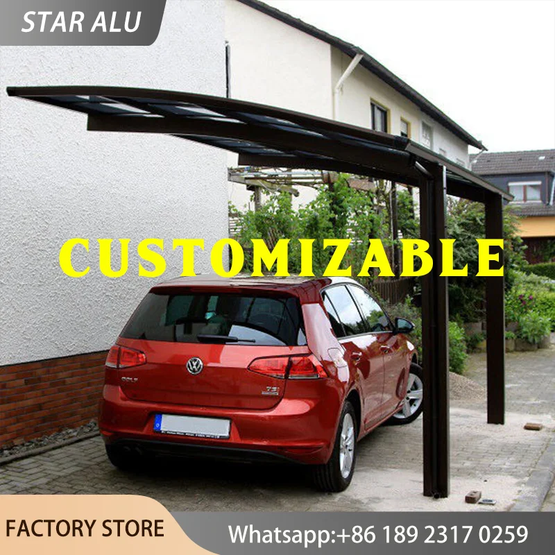Custom Size Aluminum Carport Polycarbonate Awning Canopy Heavy Duty All Weather Protective Patio Roof Cover Rain Shelter Parking