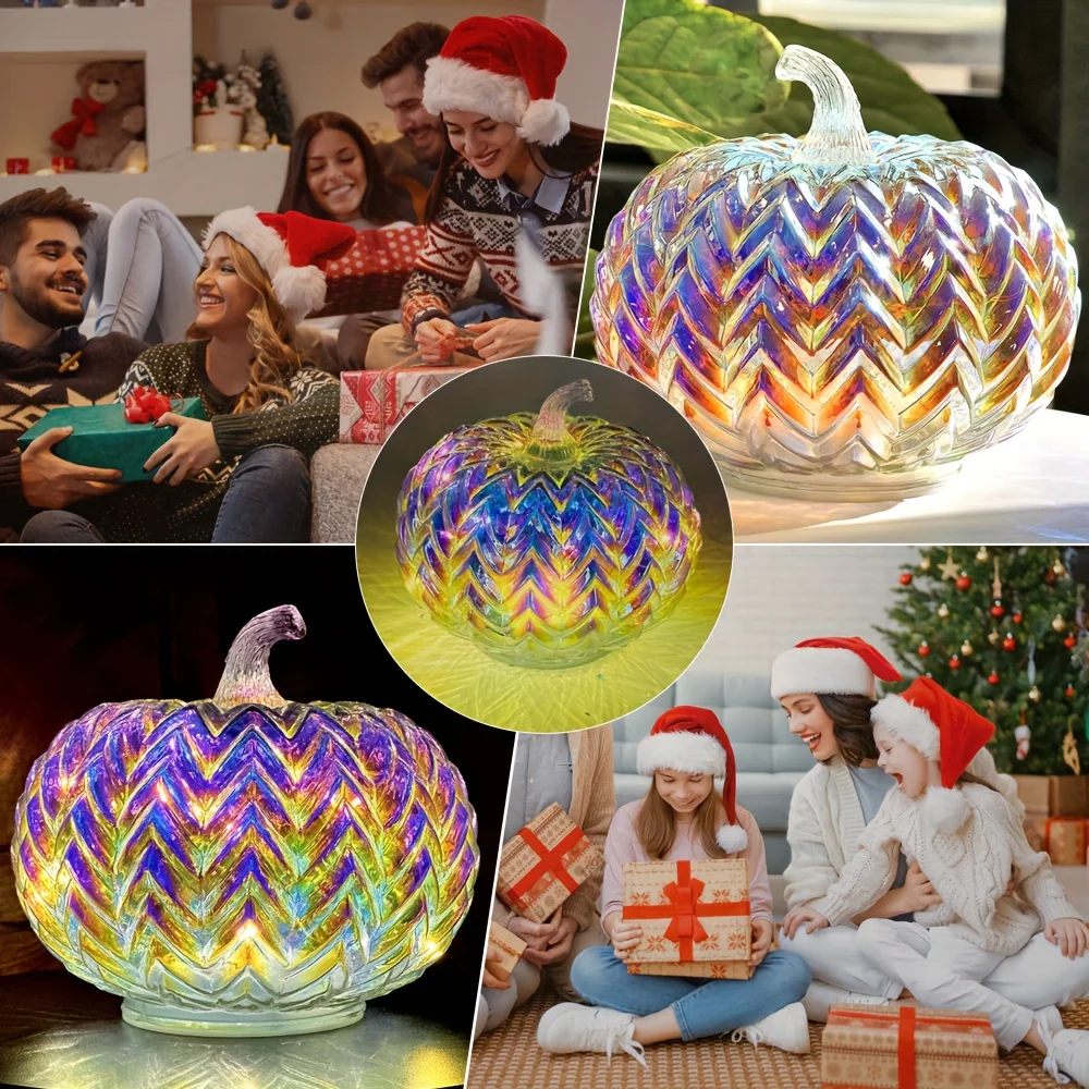 2025 فانوس اليقطين الزجاجي الفاخر لتزيين حفلات الخريف الداخلي هدية للمنزل قطعة مركزية لعيد الشكر والهالوين