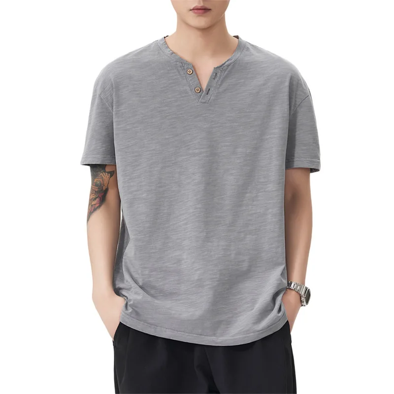 Henry Collar Short-sleeved T-shirt Polo Shirt Men's 2026 Summer Cotton High-end T-shirt Casual