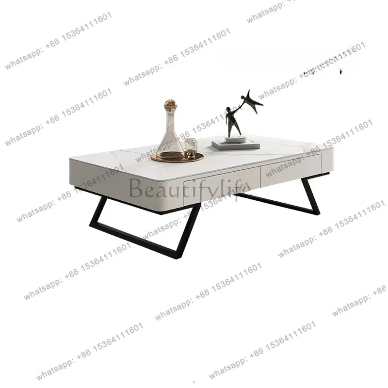 

Rock slab coffee table small apartment living room home high-end light luxury small table modern simplicity