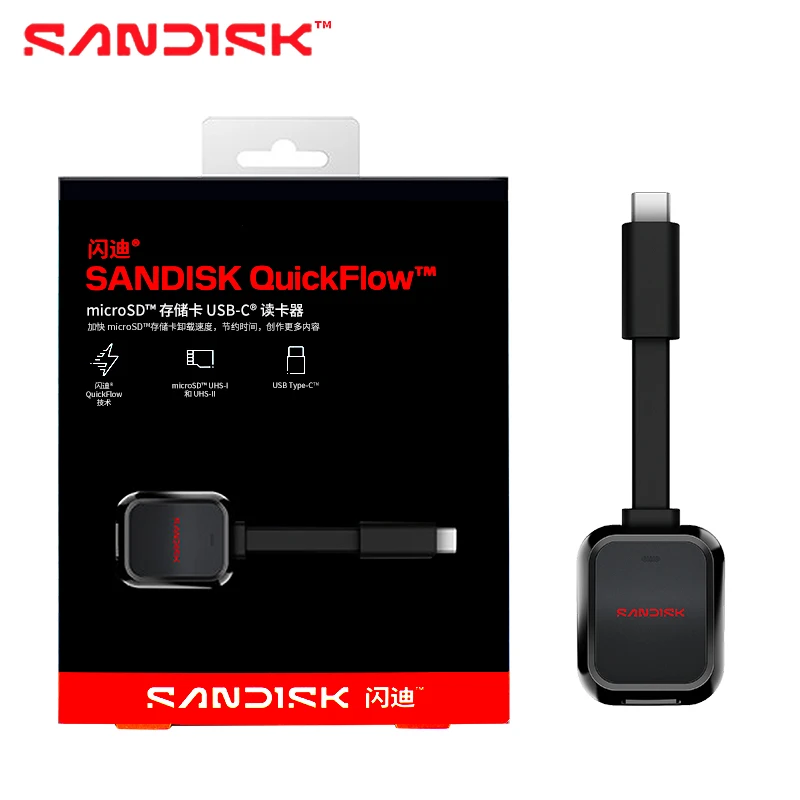 SanDisk QuickFlow Card Reader B751 USB-C microSD TF USB3.2 Gen1 UHS-I UHS-II 250MB/s Portable For Drone Camera Phone Laptop Mac
