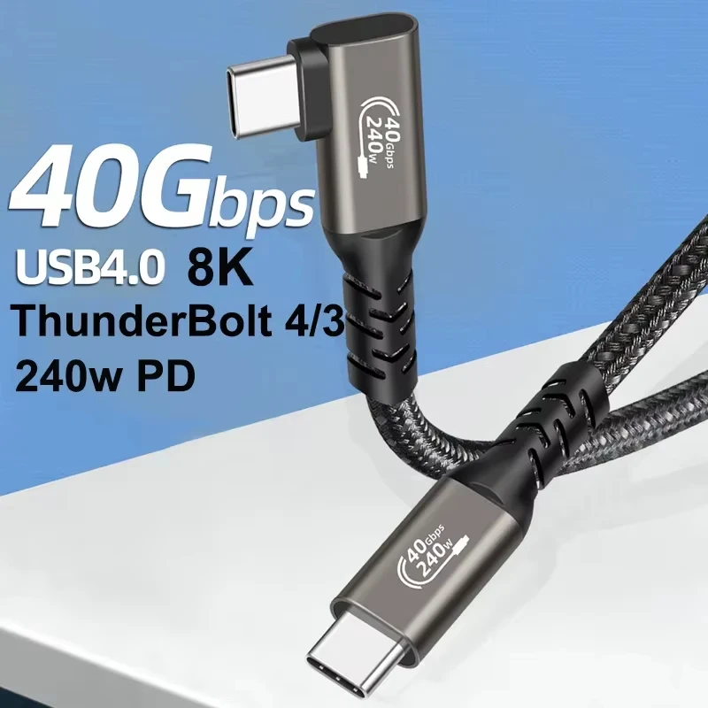 240W USB-C to USB-C Fast Charging Cable 40Gbps 5A 8K Elbow USB Cable Data Transfer Suitable for Huawei Samsung iPhone 15