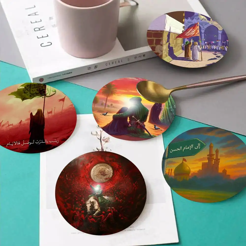 1pc Imam Hussain Shia Ali Art Anime Wooden Coaster Colour Printing Cup Mat Home Desk Decoration Gifts
