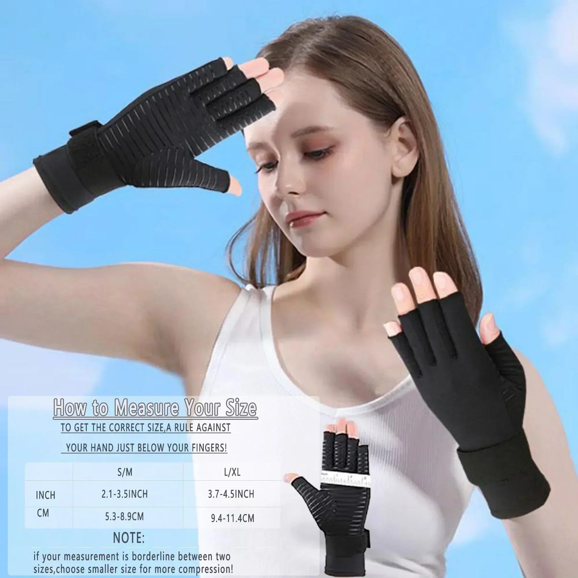 Copper Infused Arthritis Gloves Fingerless Compression Gloves for Hand Pain Carpal Tunnel Rheumatoid Tendonitis Muscle Unisex view 6