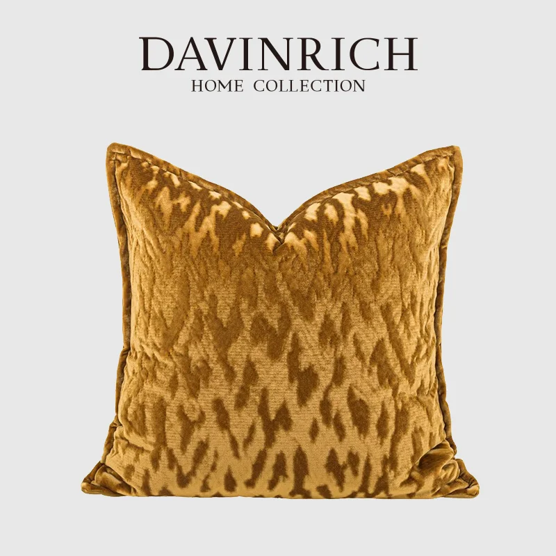 DAVINRICH Royal Yellow Brown Cushion Cover Italian Cut Velvet Post Modern Style Throw Pillowcase 50x50cm ElevateYour Home Decor