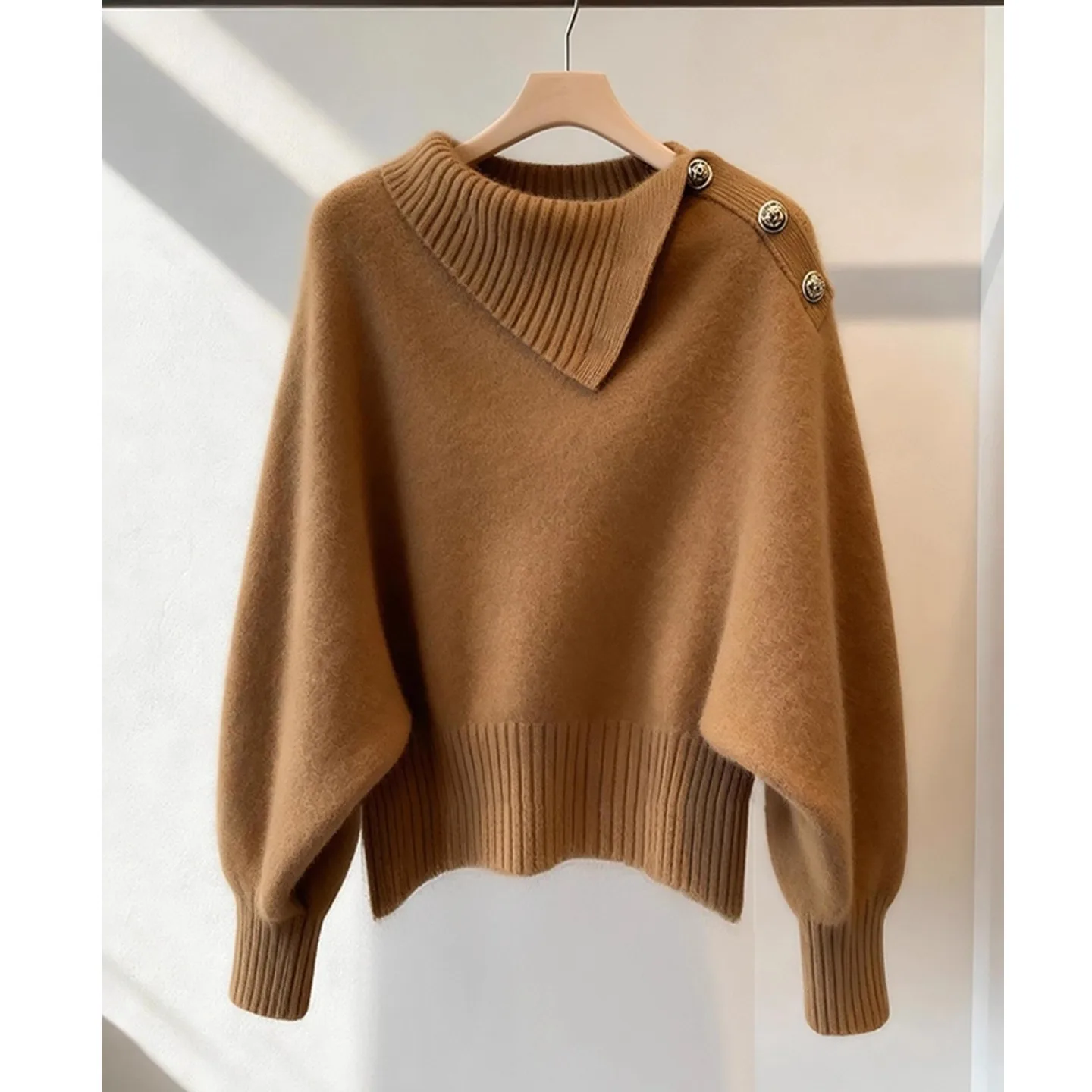 عالية الرقبة محبوك سترة المرأة Faionable مربوط القهوة بلوفر ملون متماسكة الخريف الشتاء الكورية صالح البلوزات ضئيلة #4