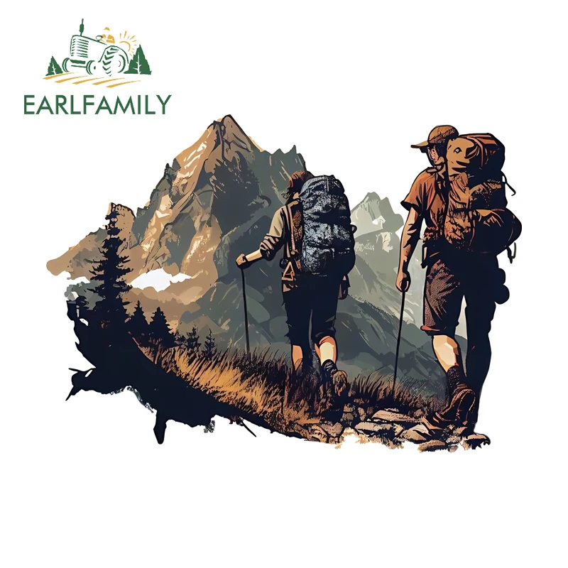 EARLFAMILY Mountain Climbing Item Car Stickers Fashion Cartoon Graffiti Design Decals Scratch-Proof High Quality Exterior Decor