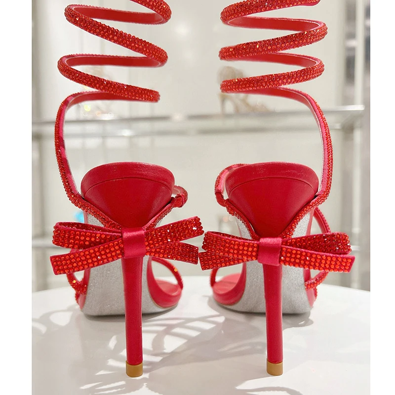 Sandalia Women Glisten Crystal Bow Decor Gladiator Snake Shaped Elastic Strap Thin Hight Heels Sandals Summer Party Dress Shoes image 6