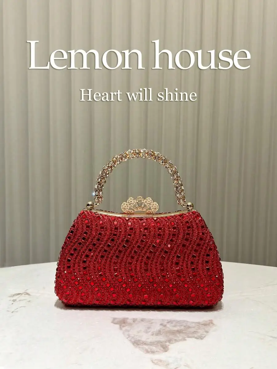Solid Color Luxury Rhinestone Glitter Clutch, Elegant Evening Handbag for Wedding Prom Banquet Formal Dress