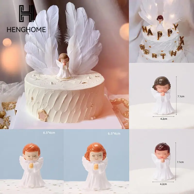 1Pcs Angel Boy Girl With Feather Wing Cake Dessert Topper Decoration Wedding Happy Birthday Valentine's Day Cake Top Decoration