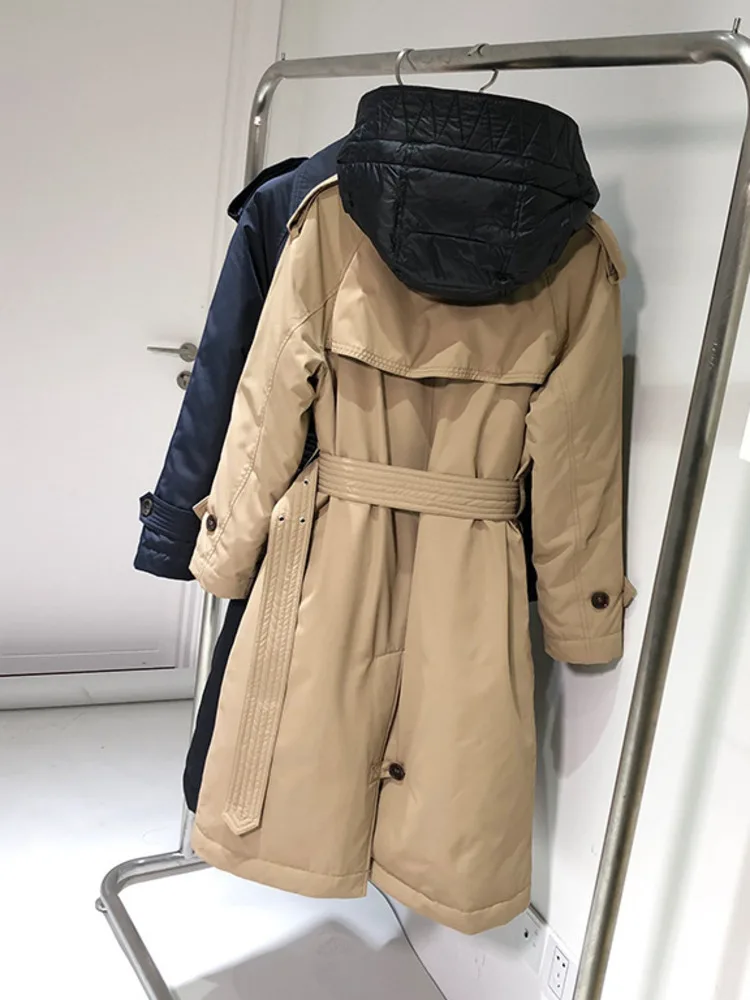 90% White Duck Down Jackets And Coat With Hooded For WInter Down Jacket Hooded Double Breasted Casual Long Trench Parkas