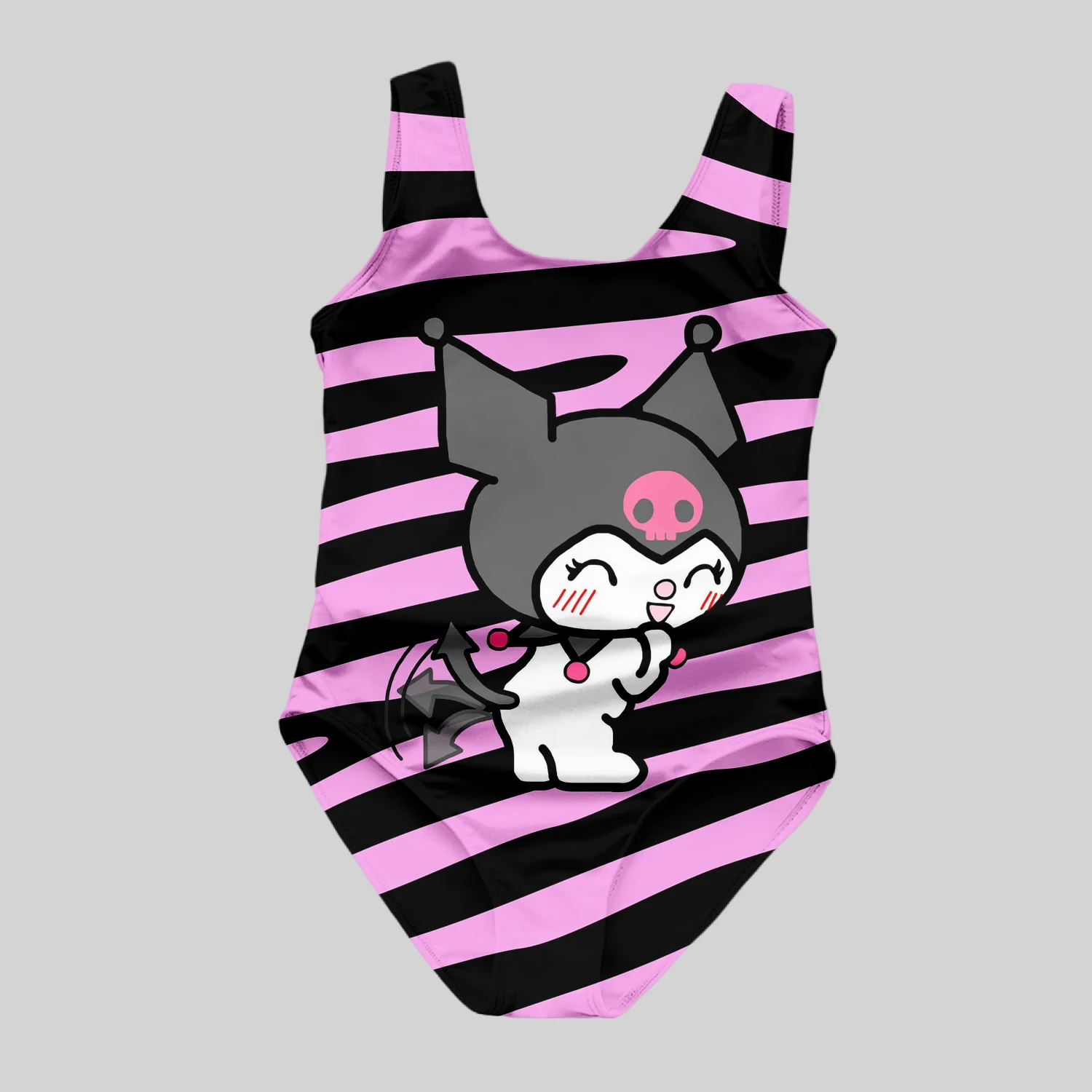 2024 MINISO Girls Summer One-Piece Swimsuit Fashion Cartoon Cute Kurome Printed Women Kids Swimwear Sleeveless Swim Clothing