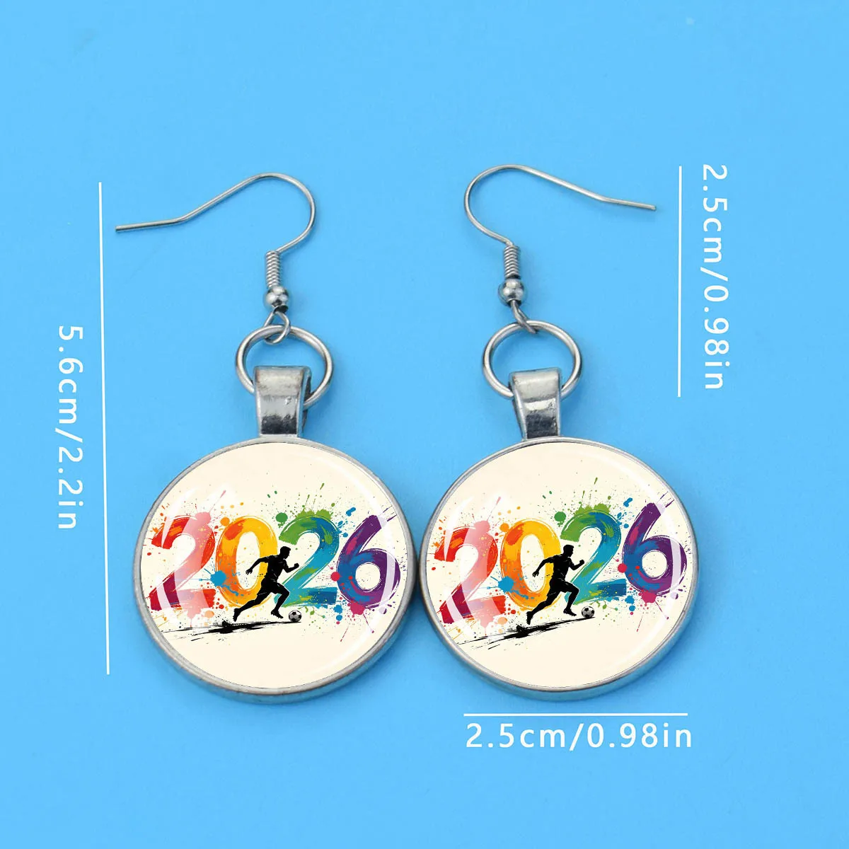 1pair The Big Cup 2026 Football Patterns Earrings Fashionable and Exquisite Glass Paste Hanging Earrings for Sport Fans Gift