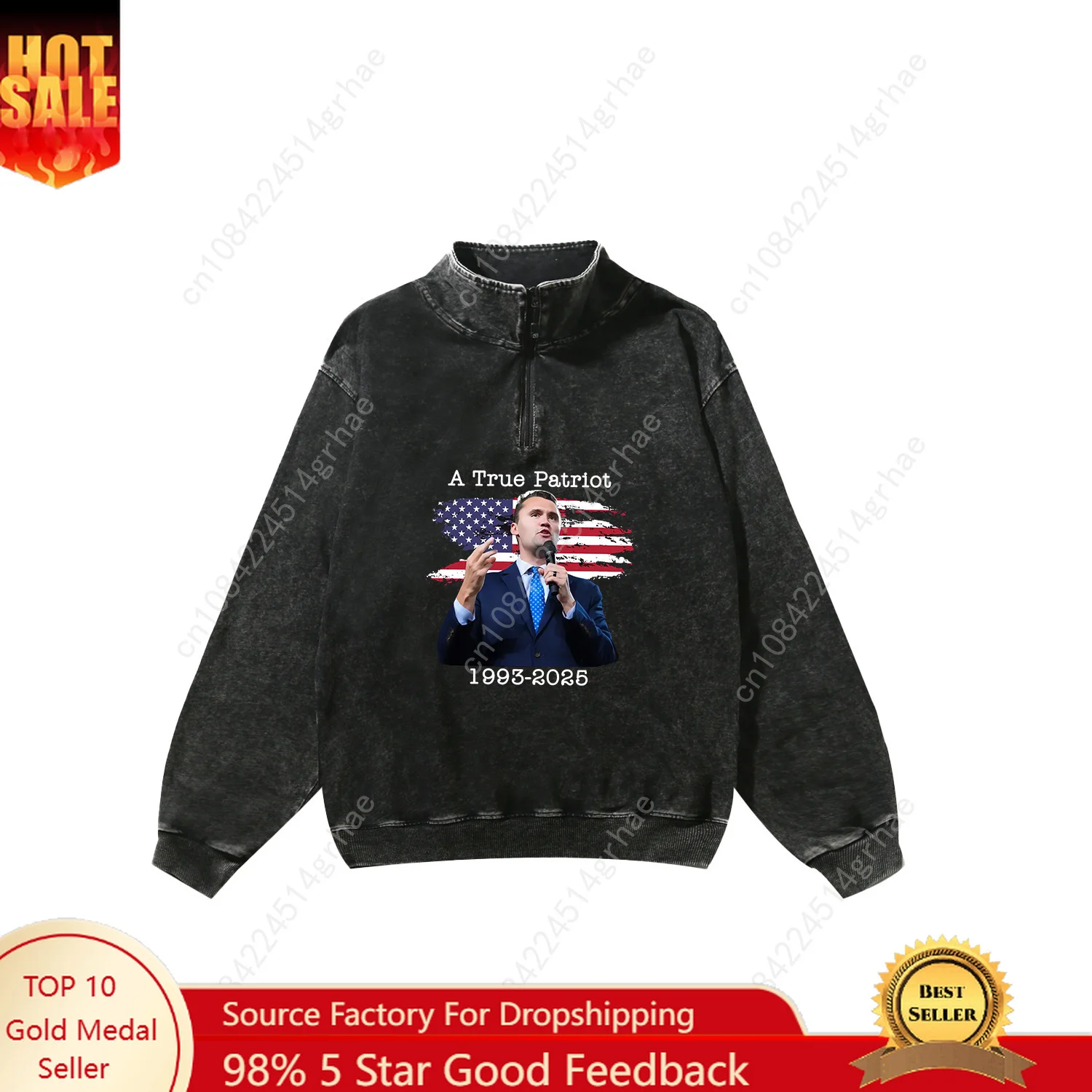 

True Patriot Charlie Kirk Retro Sweatshirt Men Womans Vintage Pullover Half Zipper Sweatshirt Customized Top Long Sleeved Tshirt