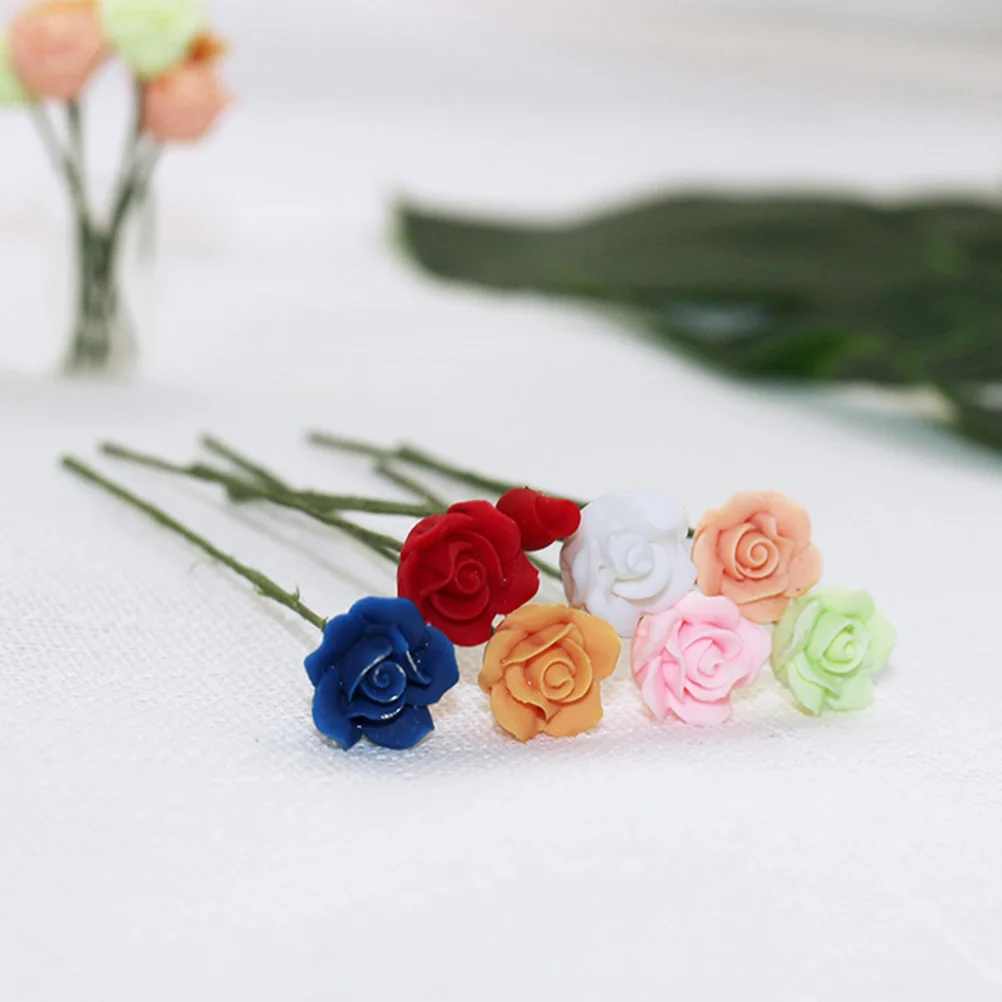 10 Pcs Mini Roses Decorative Artificial Flora Arrangements Red Flowers Miniature Dollhouse Fairy For Dolls Accessories