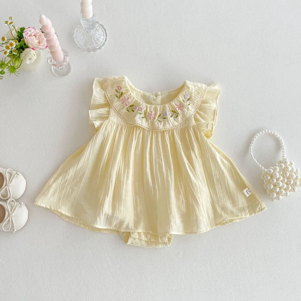 

Cute Baby Girl Dress Romper 0-2Years Newborn Princess Sleeveless Embroidery Flower Skirted Bodysuit Birthday Party Clothes