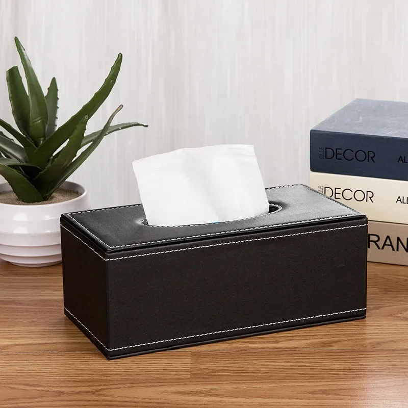 PU Leather Tissue Box Cover Desk Makeup Cosmetic Organizer Remote Controller Phone Holder Home Office Tissue Paper Napkin Holder