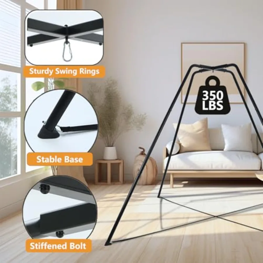 Altalena in metallo resistente per 600 libbre Antiruggine Resistenza tutte le stagioni Altalena sensoriale con telaio nero con piattino non incluso