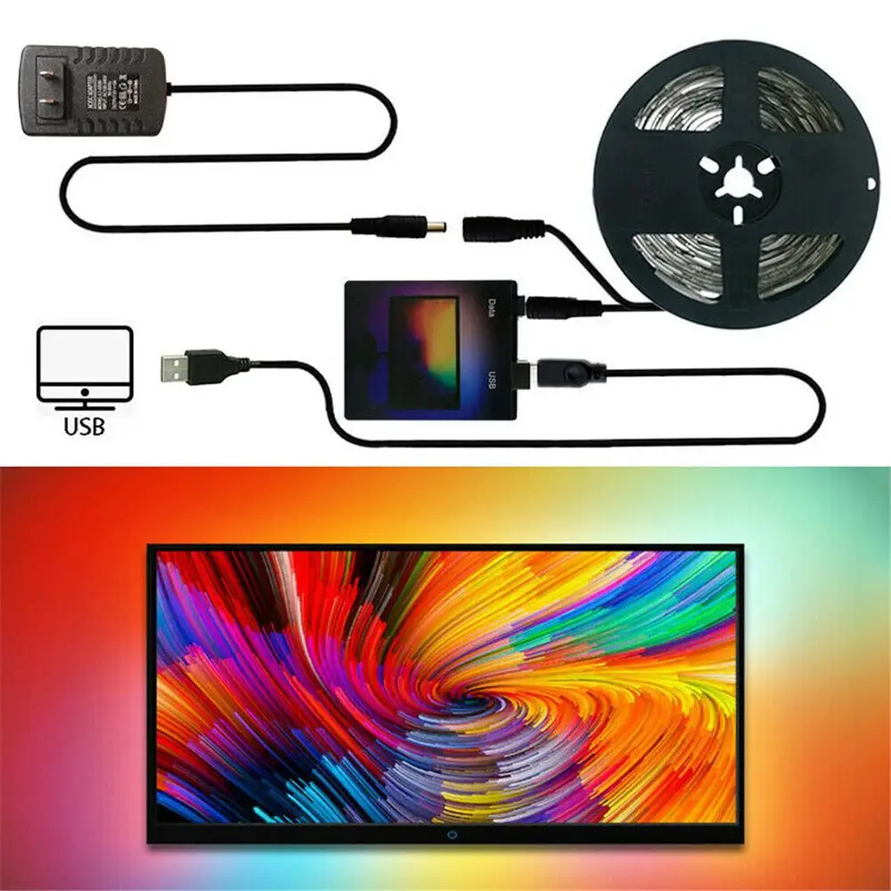 Imagem -02 - Fita de Diodo Impermeável Light Strip com Usb Lâmpada de Fundo Backlight Grupo Luzes Decorativas Inteligentes Tela de tv Ws2812b m m m m 5m