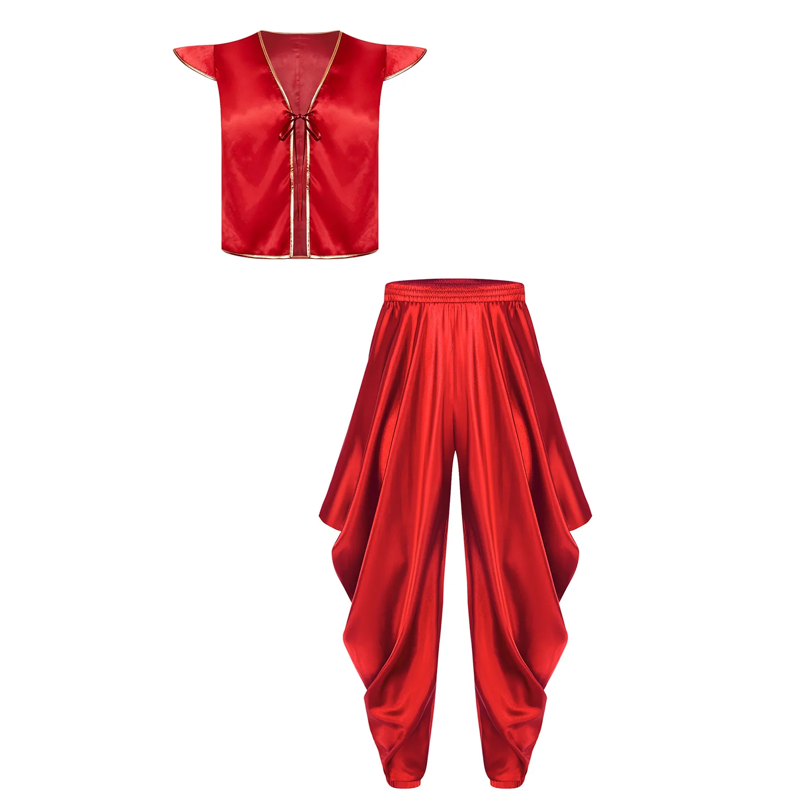 Mens Halloween Arabian Prince Costume Fly Sleeve Satin Vest Waistcoat Harem Pants Outfit for Carnival Fairytales Cosplay Outfits