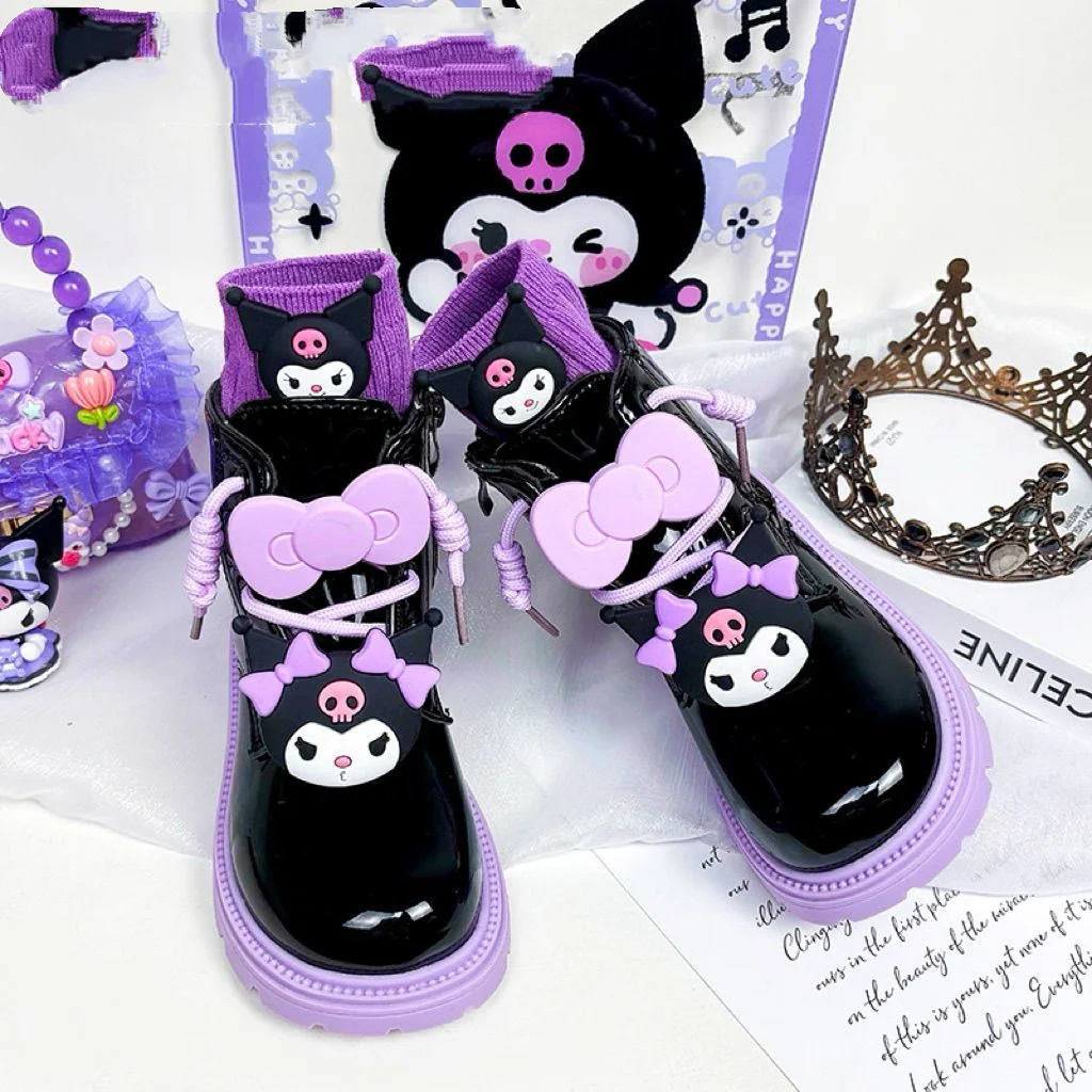 

Sanrio Kids Princess Shoes Cute Kuromi Soft Sole Girls Leather Boots Comfort Non-Slip Autumn Winter New Children Short Boots
