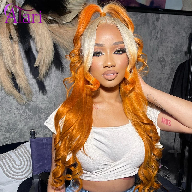 613 Ombre Orange Ginger 13x4 Lace Frontal Human Hair Wigs Transparent 13x6 Lace Front Body Wave Wig for Women Pre Plucked