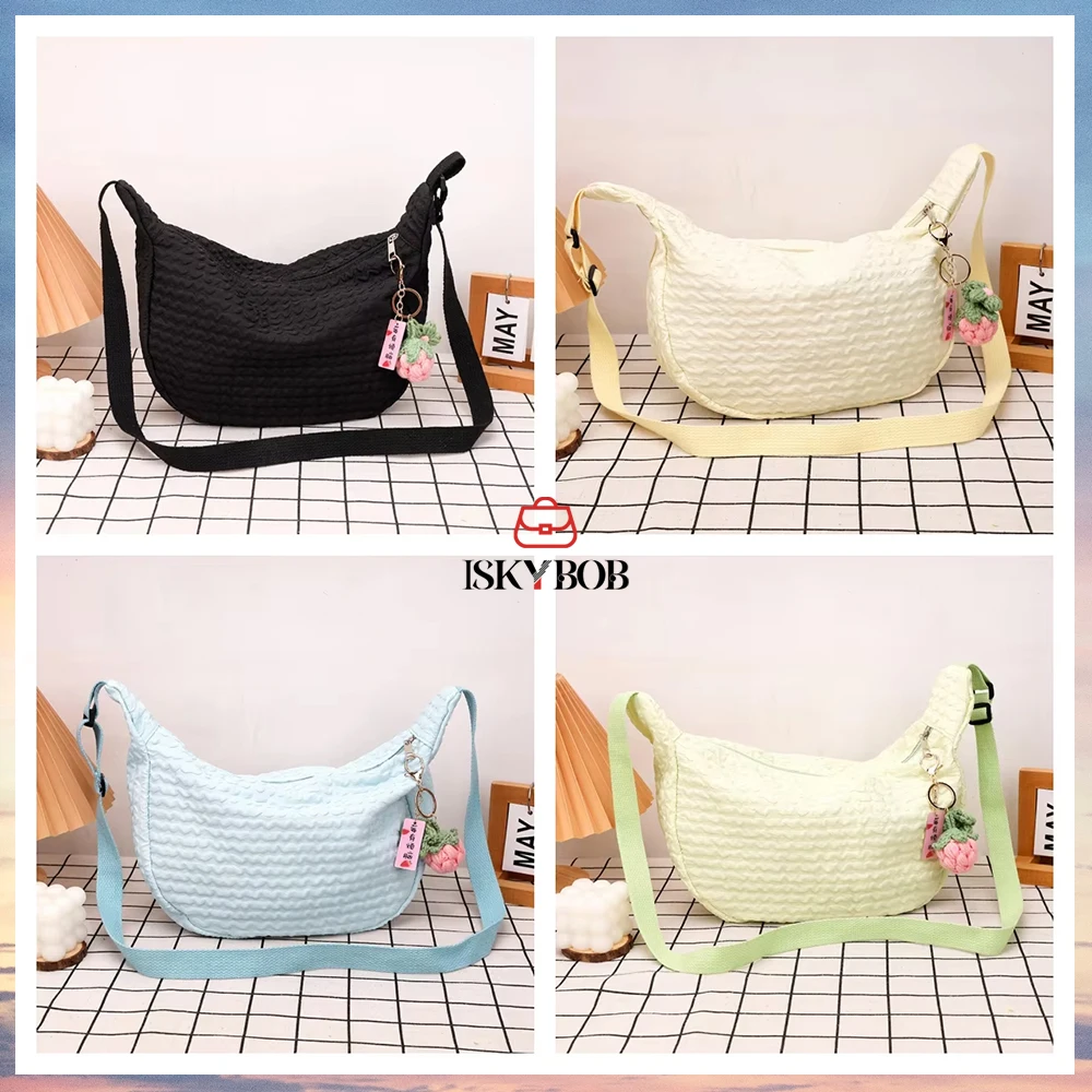 

Fashion Puff Flower Shoulder Bags Simple Pleated Solid Color Bag Women's New Canvas Crossbody Bag Handbags for Women Sling Bag