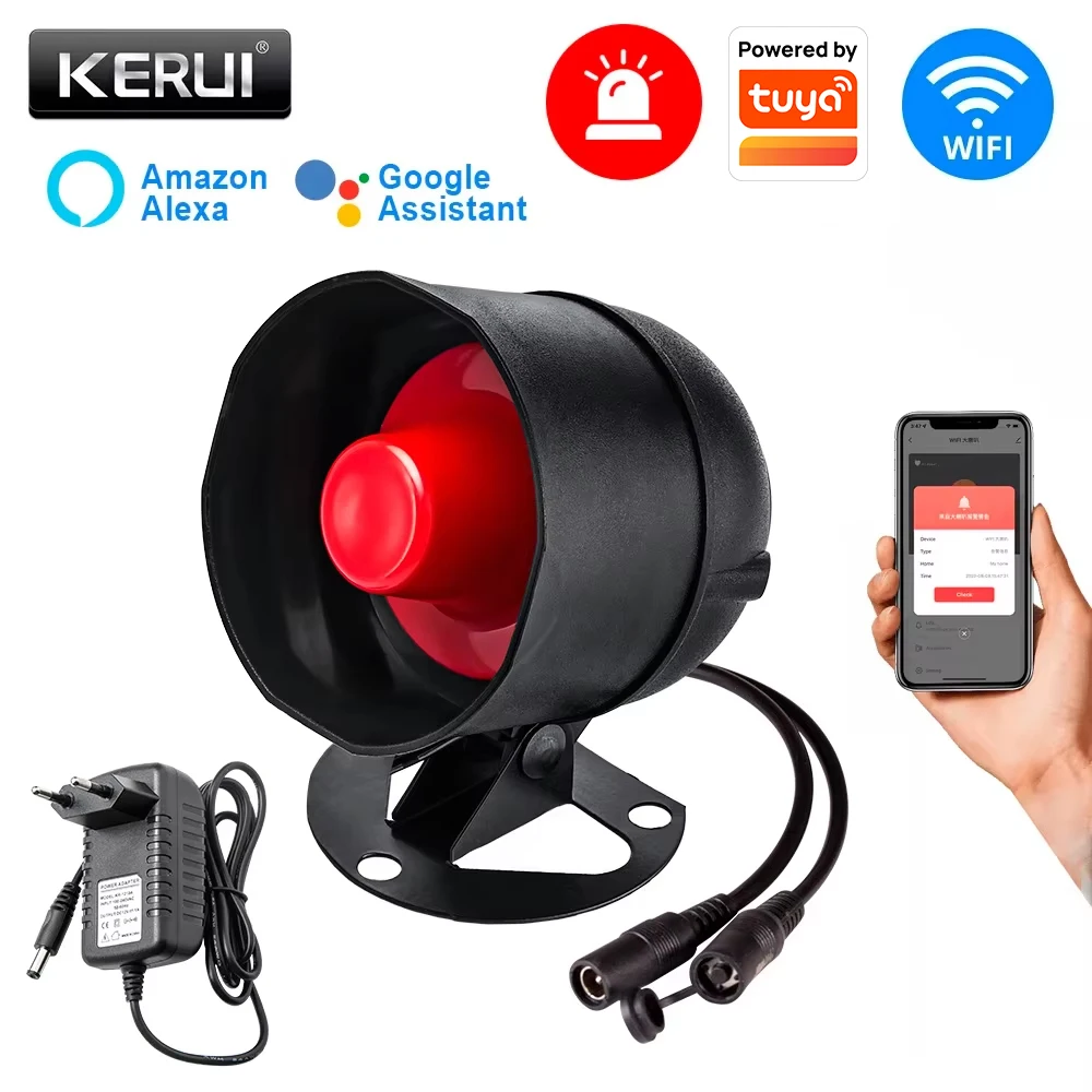 Système d'alarme sirène WIFI KERUI, haut-parleur puissant 110 dB, alarme de sécurité domestique contre les cambriolages, fonctionne avec le capteur de mouvement intelligent Tuya pour la maison