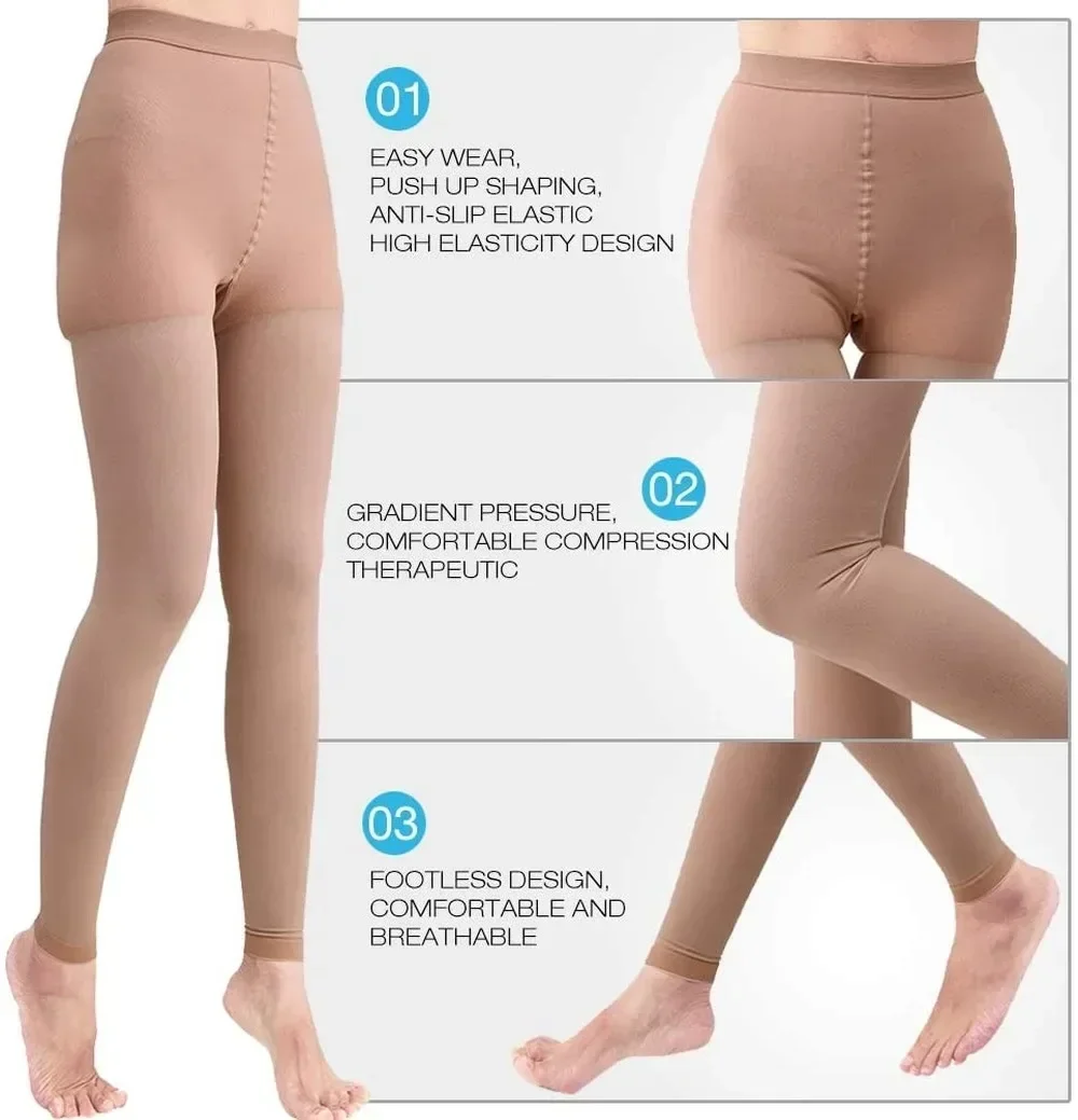 Women 20-30mmHg Opaque Medical Compression Pantyhose Graduated Support Stockings Hose for Varicose Veins Leg Edema Relief