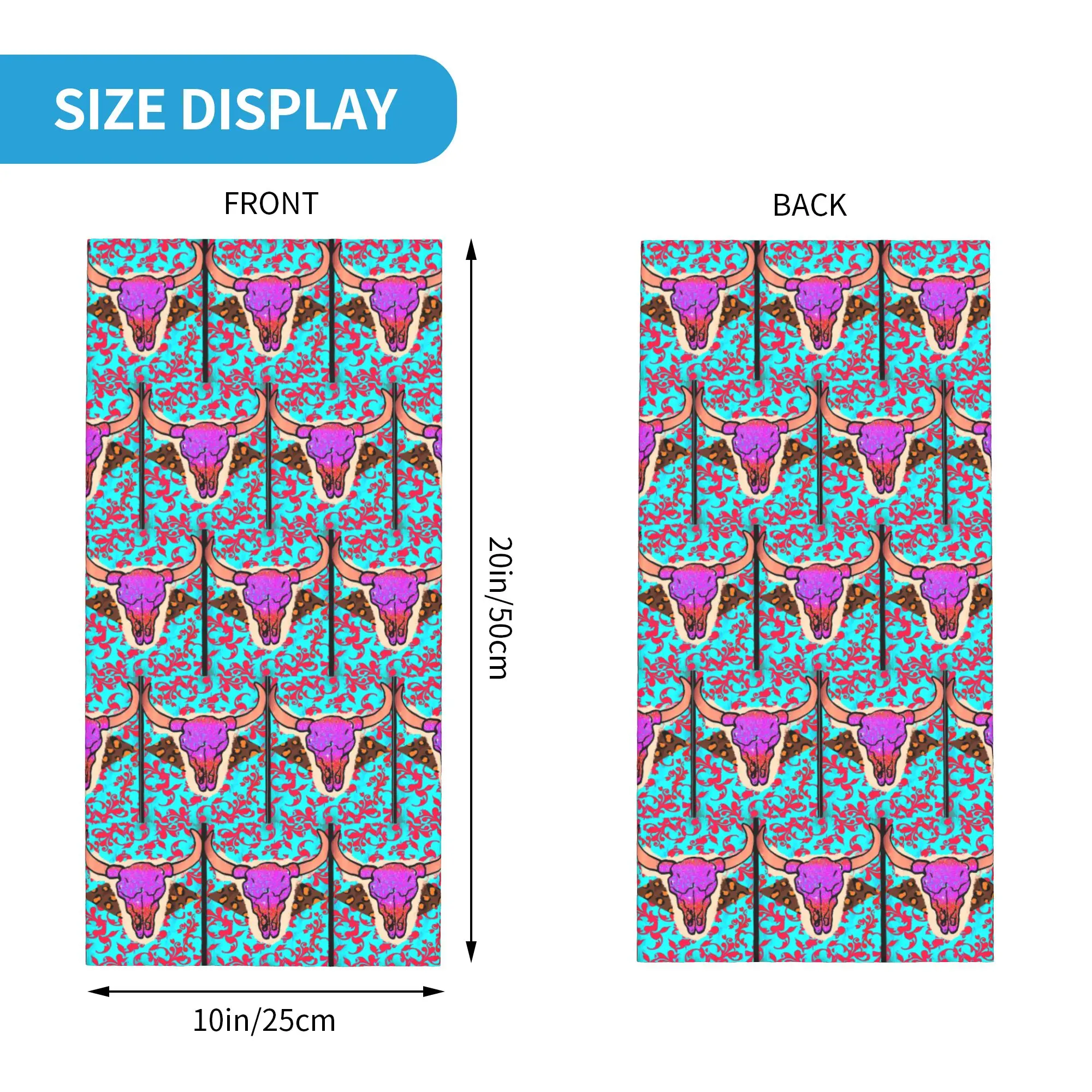 Western Country Bull Rodeo Skull Aztec Bandana Neck Cover Printed Wrap Scarf Headband Running for Men Women Adult Winter