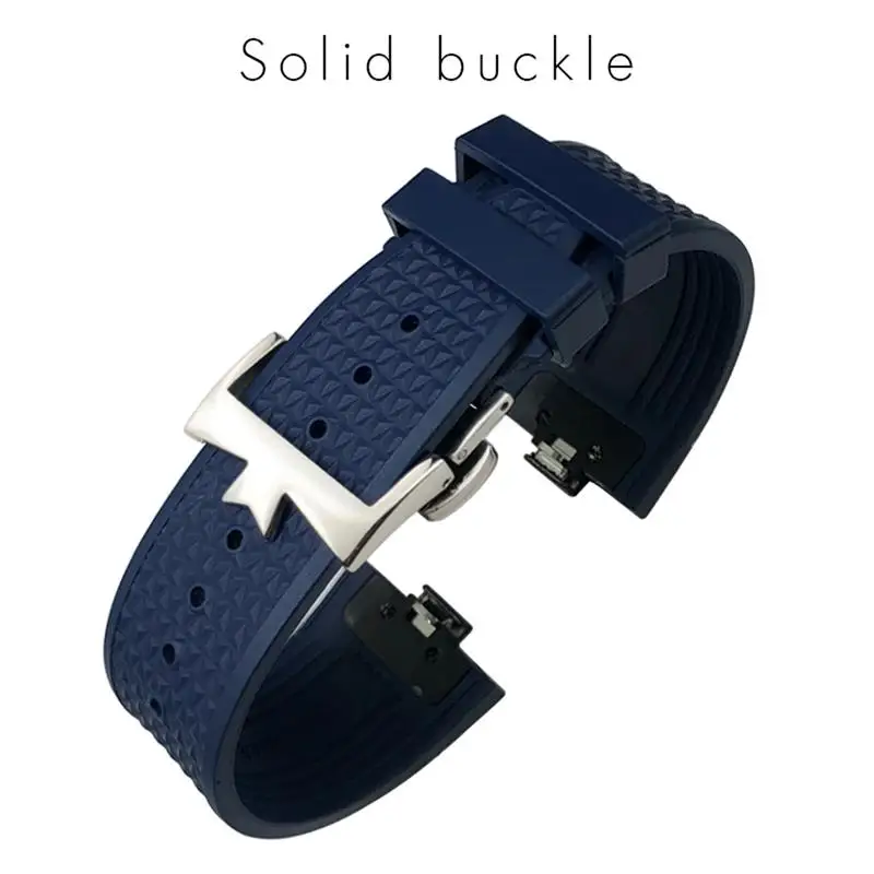 SCHIK 24mm*7mm Fluoro Rubber Watchbands Fit for Vacheron Constantin 5500V 4500V 7900 Black Blue Watch Men waterproof Strap