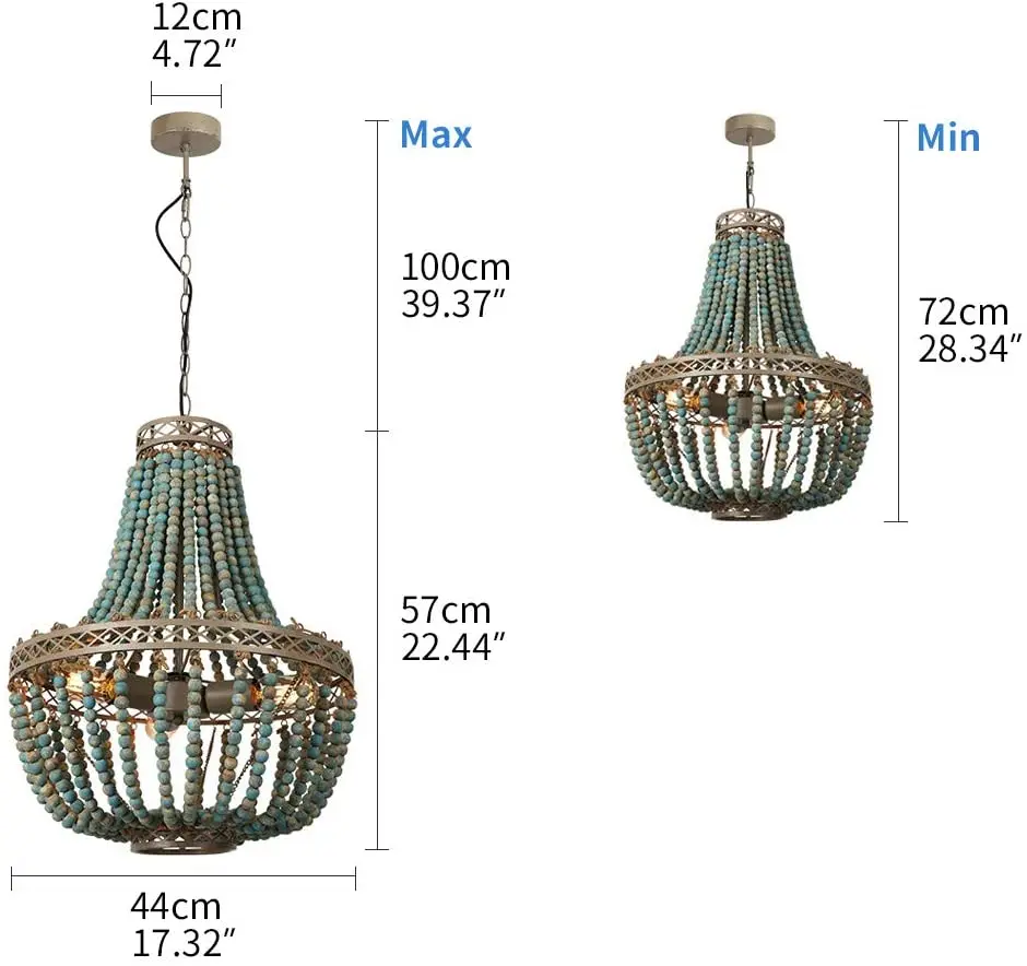 Imagem -02 - Modern Loft Retro Lustre Lustre de Madeira Azul Bead Chandelier Boho Estilo Decor Light Living Room Bedroom Hotel Kitchen Lamp E27