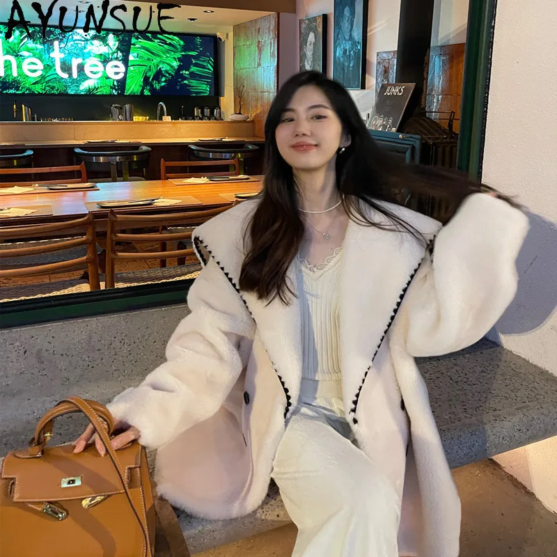 AYUNSUE 100% manteau de laine femmes vêtements 2025 hiver mouton cisaillement manteaux nouveau dans les vêtements d'extérieur Composite fourrure intégrée Пlundто Ж Jayainiaiе