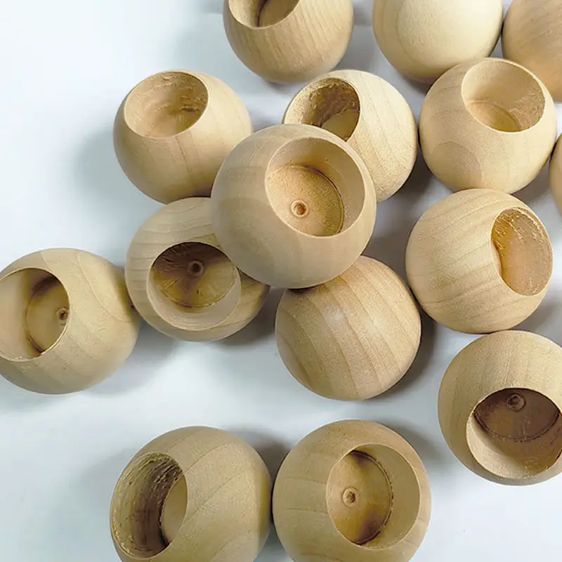 10Pcs Solid Wood Round Beads Blind Half Hole 3mm-15mm Single Hole Wooden Ball End Plug DIY Decoration Parts Diameter 10mm-30mm