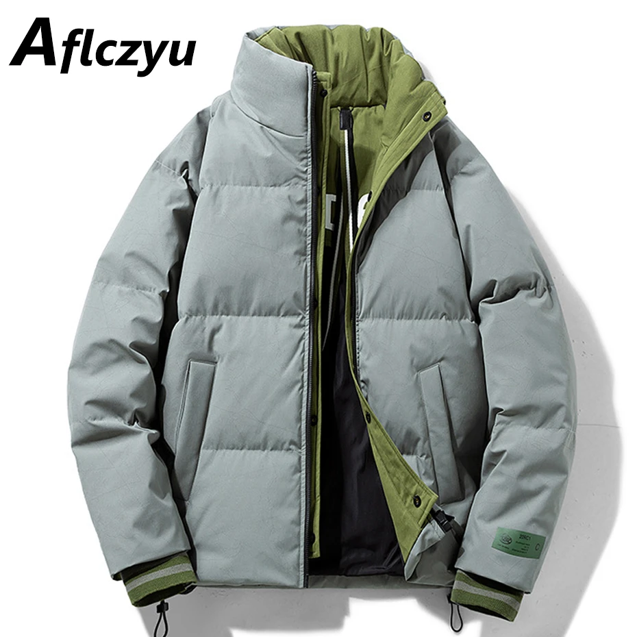 

Down Jacket Men Winter Puffer Jacket Solid Color Coats Male Winter Stand Collar Down Coat Camping Jackets Black