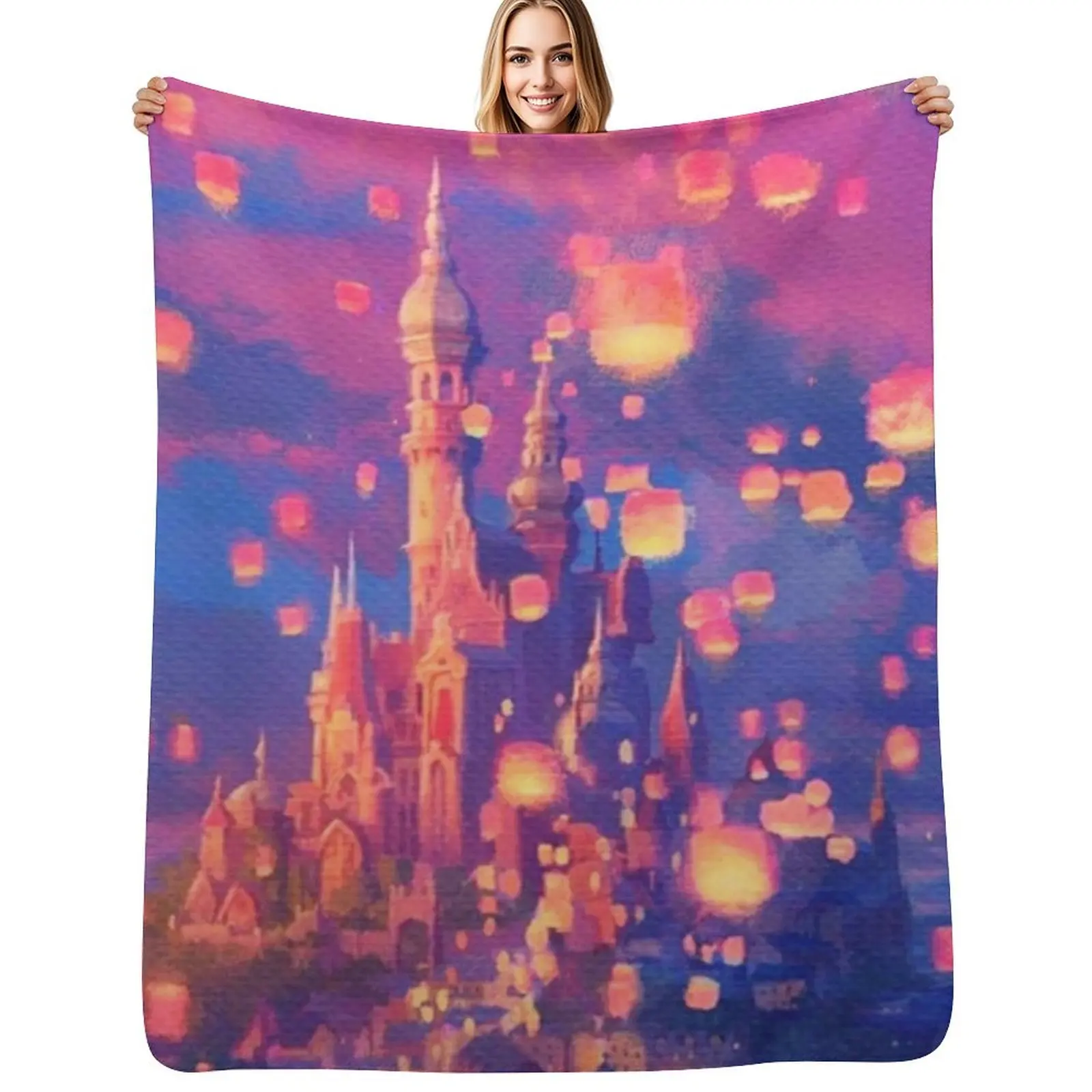 Lanterns floating Throw Blanket Tourist Bed linens Cute Plaid Heavy Picnic Thins Blankets