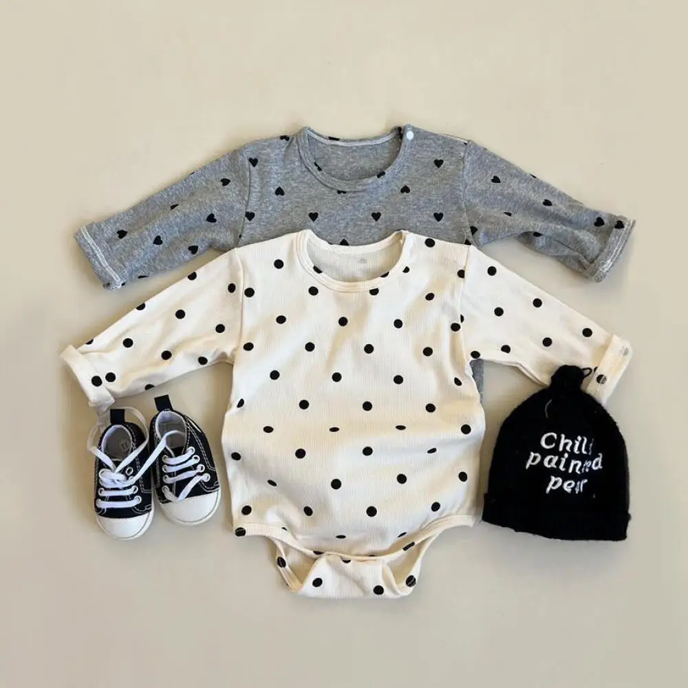 

Baby Jumpsuit Autumn Polka Dot Long Sleeve Romper Soft Cotton One-Piece Bodysuit with Triangle Collar for Newborn Boys Girls
