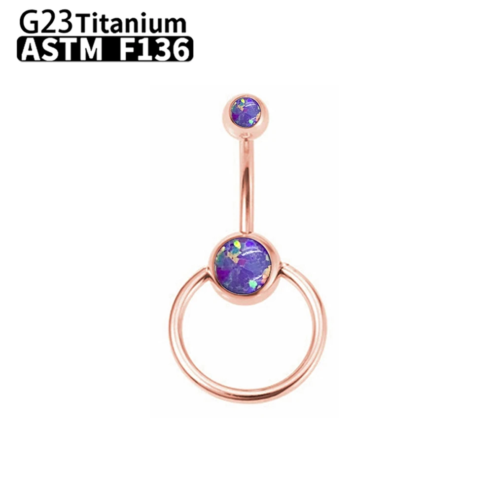 G23 Titanium Sexy Belly Button Ring Piercing Jewelry Navel Ring For Women F136 Double Bezel Setting Delicate Zircon Opal