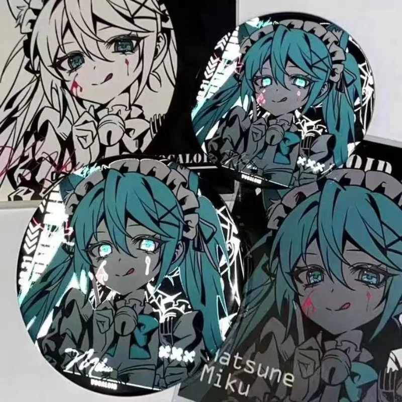 Hatsune Miku Badge 75mm Anime Peripherals Laser Badge Kid Cartoon Product Brooch Student Backpack Bag Clothing Accessories Decor