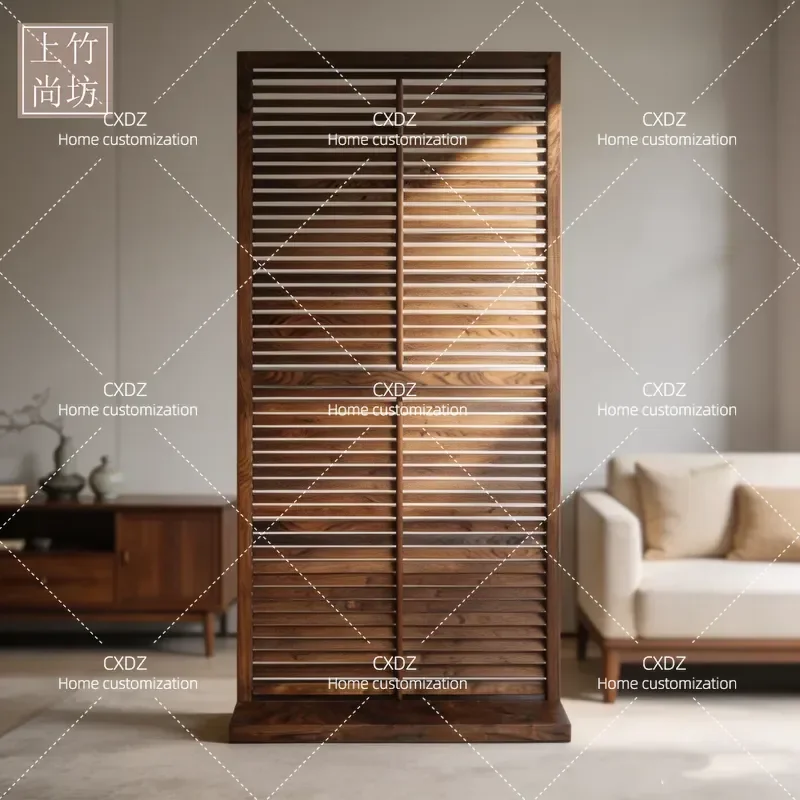 North American Black Walnut Screen Partition for Living Room Entrance Porch Modern Simple Solid Wood Louver Grille Room