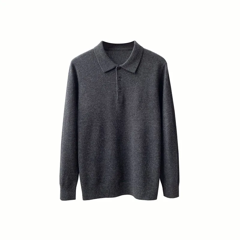 เสื้อถักคอปกขนแกะเมอริโนออสเตรเลียระดับพรีเมียมลำลองผู้ชาย Busin Casual Faion Ci Sle Long Sve Straight Fit